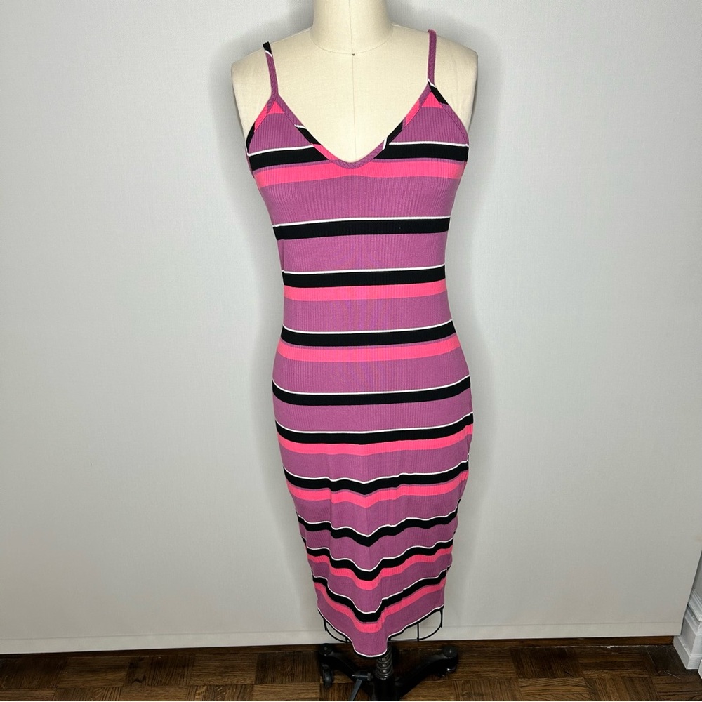 Express Striped Ribbed Midi Dress